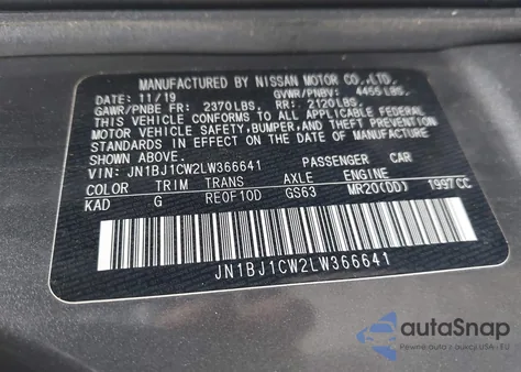 2020 Nissan Rogue Sport S Awd Xtronic Cvt из США, поврежденный, VIN JN1BJ1CW2LW366641